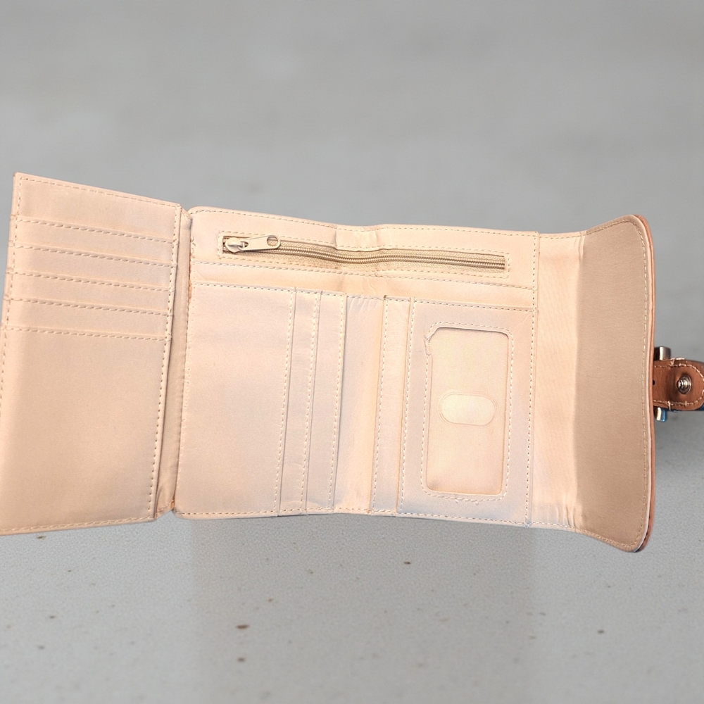Etienner Agner Trifold Walleyt W/Brands Iconic "A" Logo On Beige Jaguard Mat - Picture 7 of 9
